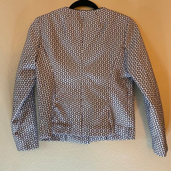 Brooks Brothers Petite Floral Jacquard Cropped Jacket Blazer Blue White SZ 4 - Picture 4 of 12
